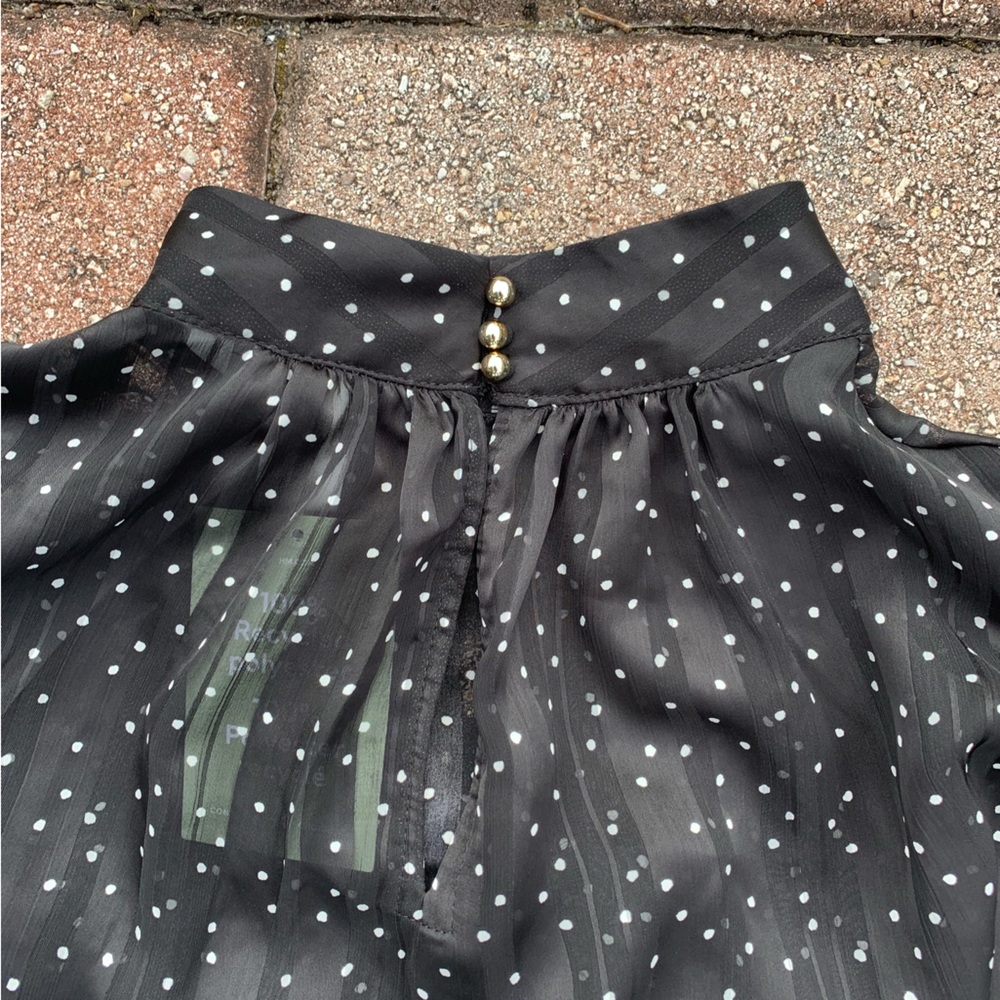 Romantic Sheer Black with White Dots Long Puff Sleeve Top - Picture 5 of 6